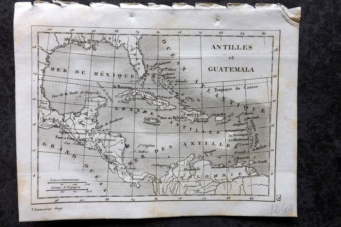 Levasseur, Victor 1838 Map. Antilles et Guatimala. West Indies Caribbean Central America (1 of 1)