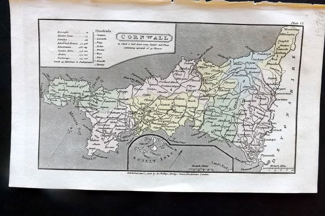 Capper, Benjamin 1808 Hand Col British County Map. Cornwall (1 of 1)