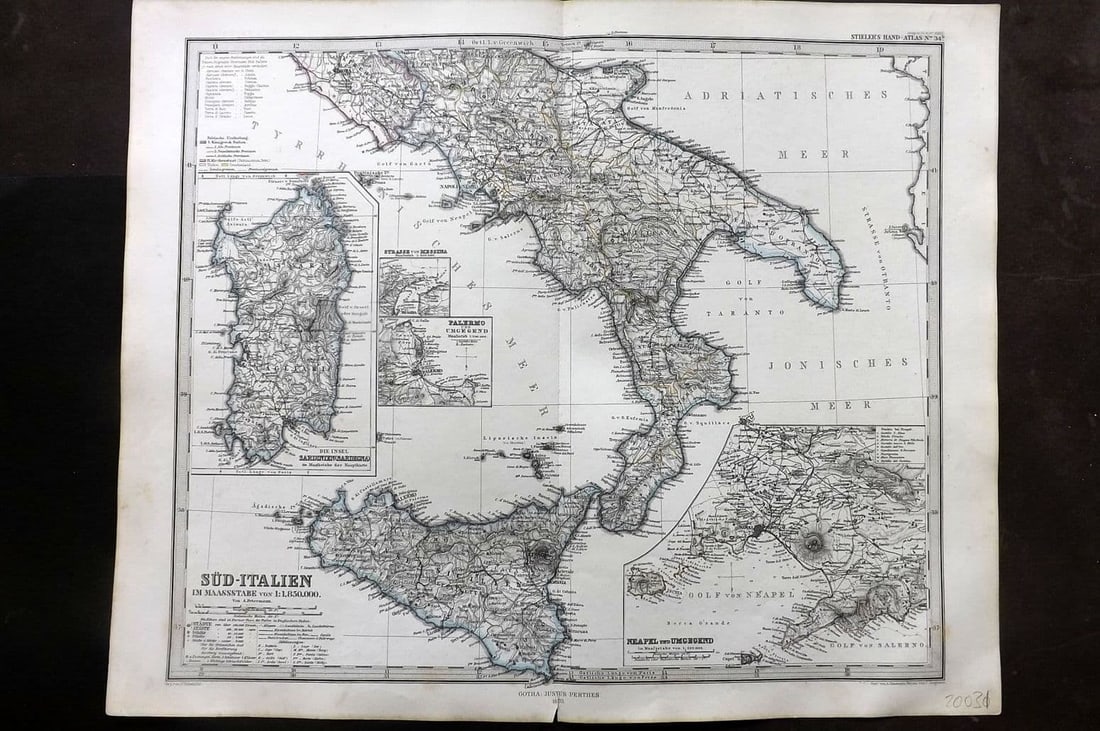 Stieler, Adolf 1870 Antique Map. Sud-Italien South Italy (1 of 1)