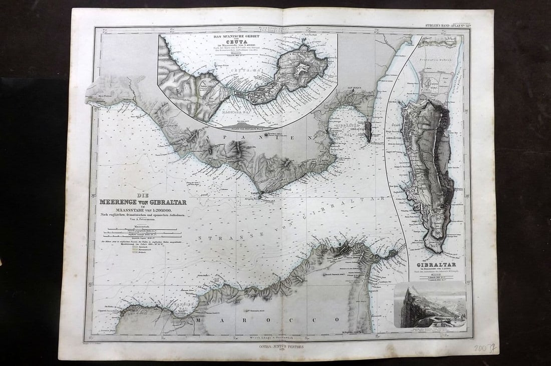 Stieler, Adolf 1870 Antique Map. Die Meerenge von Gibraltar (1 of 1)