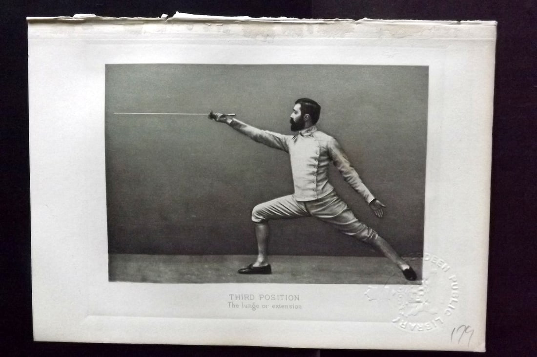 Badminton Library 1889 Antique Sword Fencing Print. Third Position. The Lunge or Extension. (1 of 1)