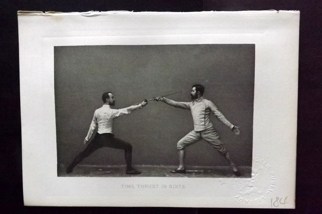 Badminton Library 1889 Antique Sword Fencing Print. Time Thrust in Sixte. (1 of 1)