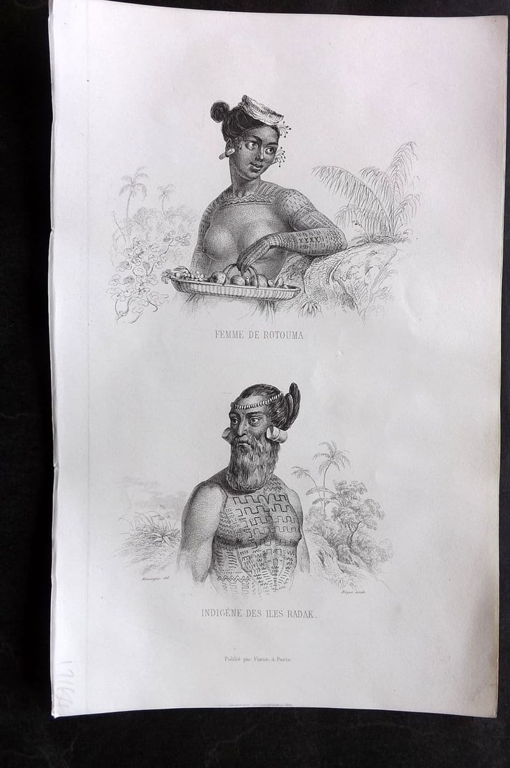 d'Urville, Jules 1859 Print. Rotouma & Radak Natives. Marshall Islands & Fiji Pacific (1 of 1)