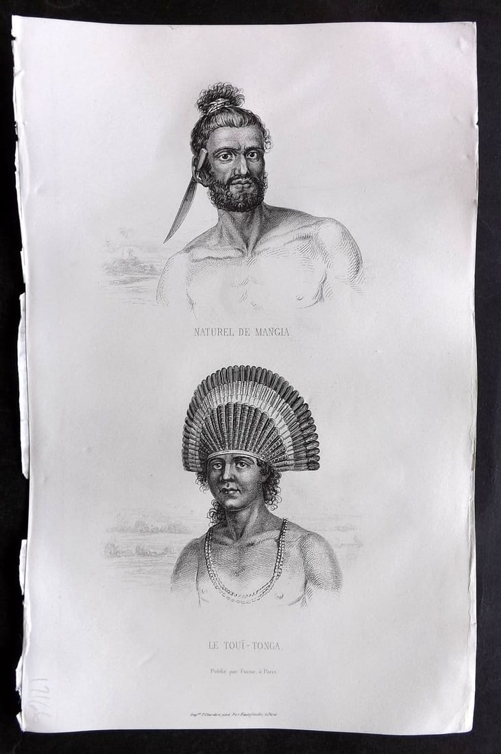 d'Urville, Jules 1859 Antique Print. Natives of Tonga & Mangia. Cook Islands Pacific (1 of 1)