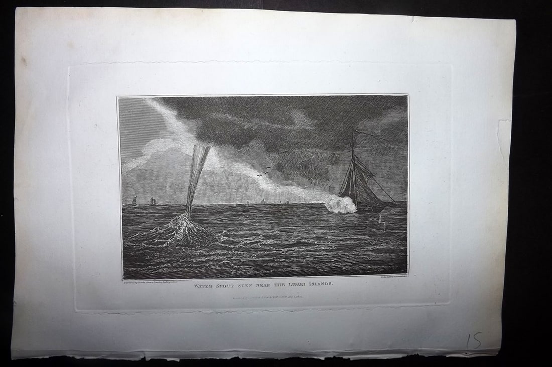 Polehampton, Edward 1823 Print. Italy - Water Spot near the Lipari Islands: Copper Plate Published 1823, London for "The Gallery of Nature and Art: or, A Tour Through Creation and Science" by the Rev. Edward Polehampton & John M. Good. Paper Size: 10 x 7 inch (26 x 18cm) Good