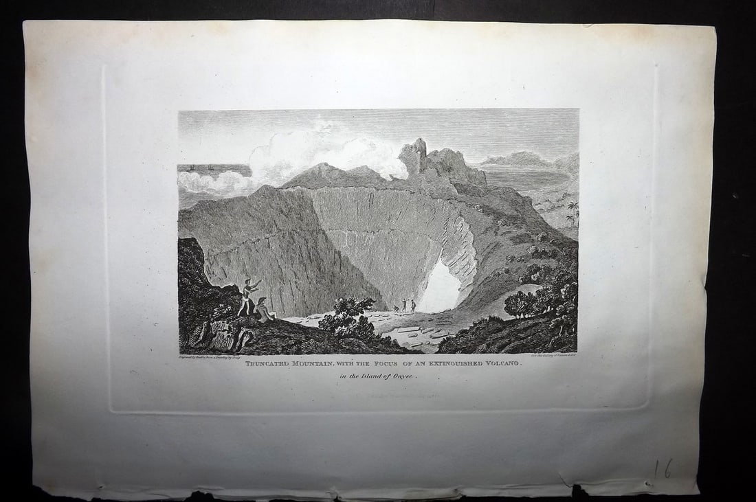 Polehampton, Edward 1823 Print. Hawaii - Truncated Mountain, Extinguished Volcano (1 of 1)