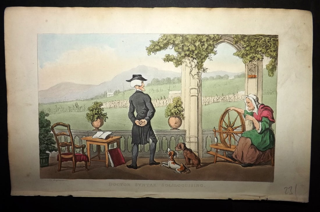 Rowlandson, Thomas 1855 HCol Doctor Syntax Satire Print. Doctor Syntax Soliloquising (1 of 1)