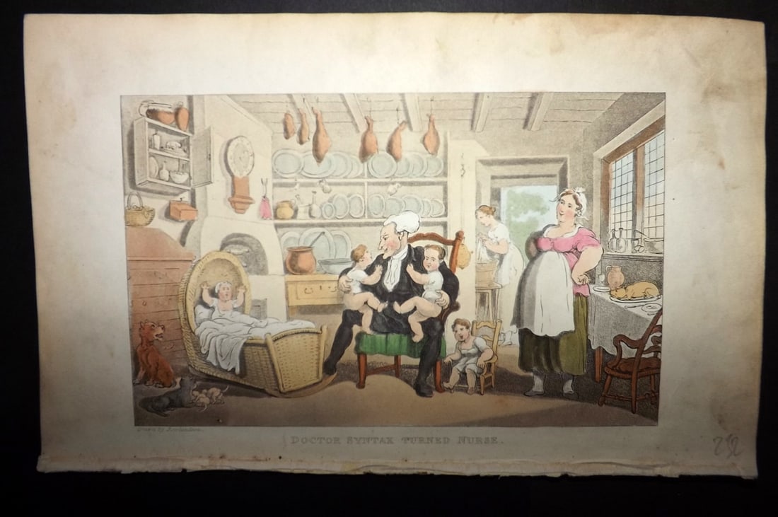 Rowlandson, Thomas 1855 HCol Doctor Syntax Satire Print. Doctor Syntax Turned Nurse (1 of 1)