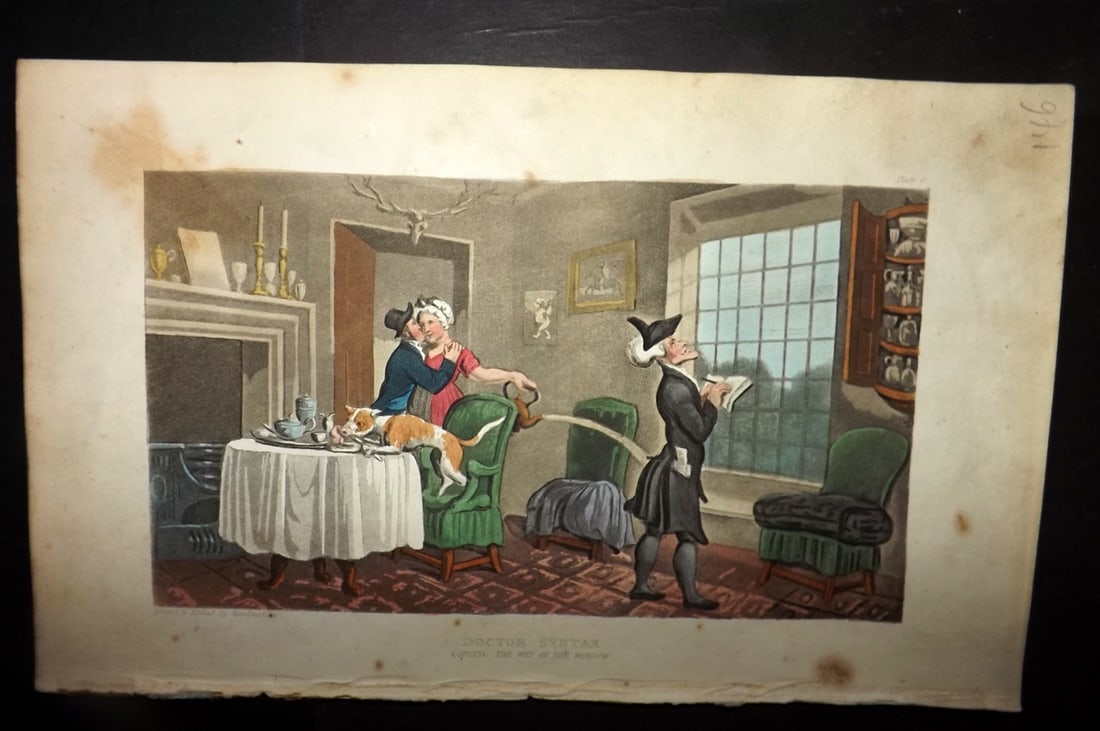Rowlandson, Thomas 1855 HCol Doctor Syntax Satire Print. Copying the Wit of the Window (1 of 1)