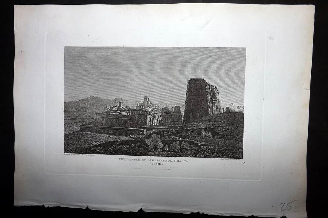 Polehampton 1823 Antique Print. Temple of Apollinopolis Magna, Edfu, Egypt: Copper Plate Published 1823, London for "The Gallery of Nature and Art: or, A Tour Through Creation and Science" by the Rev. Edward Polehampton & John M. Good. Paper Size: 10 x 7 inch (26 x 18cm) Good