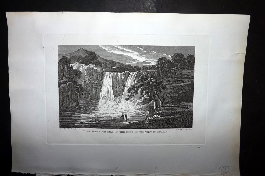 Polehampton 1823 Antique Print. High Force or Fall of the Tees, Durham: Copper Plate Published 1823, London for "The Gallery of Nature and Art: or, A Tour Through Creation and Science" by the Rev. Edward Polehampton & John M. Good. Paper Size: 10 x 7 inch (26 x 18cm) Smal