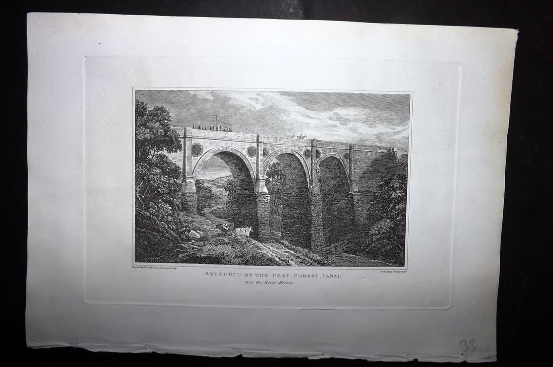 Polehampton 1823 Antique Print. Aqueduct of the Peat Forest Canal, River Mersey: Copper Plate Published 1823, London for "The Gallery of Nature and Art: or, A Tour Through Creation and Science" by the Rev. Edward Polehampton & John M. Good. Paper Size: 10 x 7 inch (26 x 18cm) Good