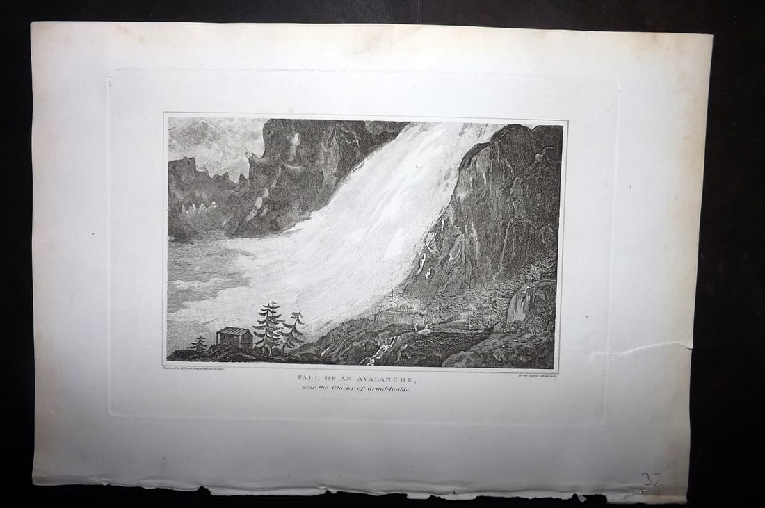 Polehampton, Edward 1823 Fall of the Avalanche, Glacier of Grindelwald Switzerland: Copper Plate Published 1823, London for "The Gallery of Nature and Art: or, A Tour Through Creation and Science" by the Rev. Edward Polehampton & John M. Good. Paper Size: 10 x 7 inch (26 x 18cm) Righ