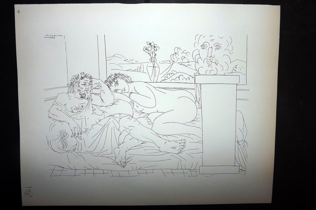 Picasso Vollard 1956 Print. Sculptor and Model Reclinging by a Window 65: Vintage Photogravure Published 1956, London for "Picasso's Vollard Suite" First English Edition of 100 Etchings created by Picasso between 1930-37. Printed on Good Quality Paper in Germany. Paper Size