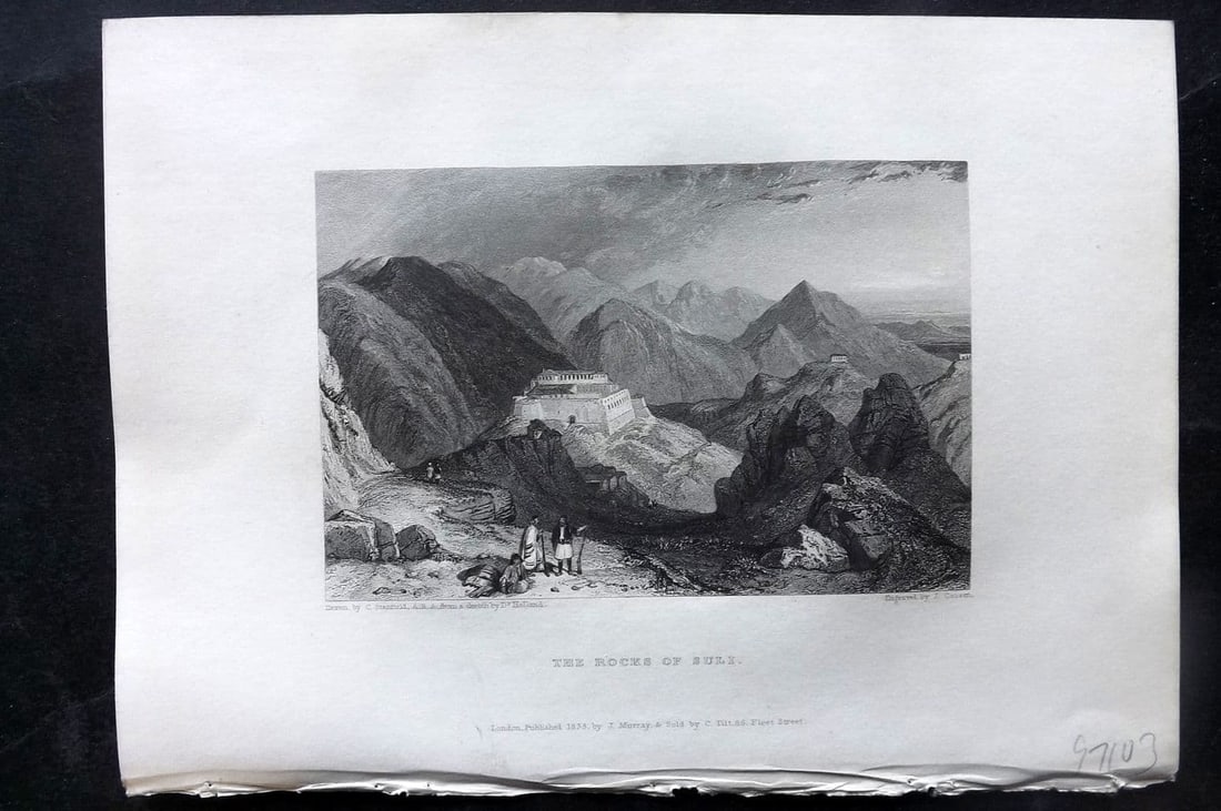 Finden & Lord Byron 1834 Antique Print. Rocks of Suli, Greece (1 of 1)