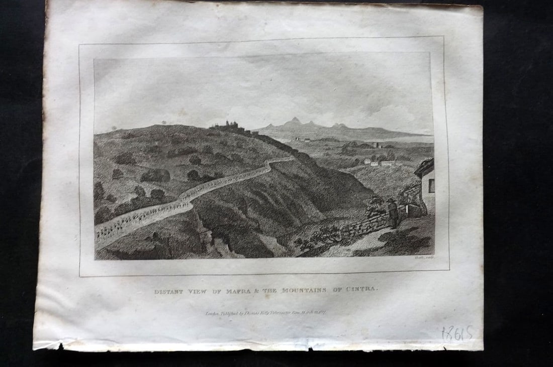 Kelly, Christopher 1829 Antique Print. Distant View Mafra & The Mountains of Cintra (1 of 1)