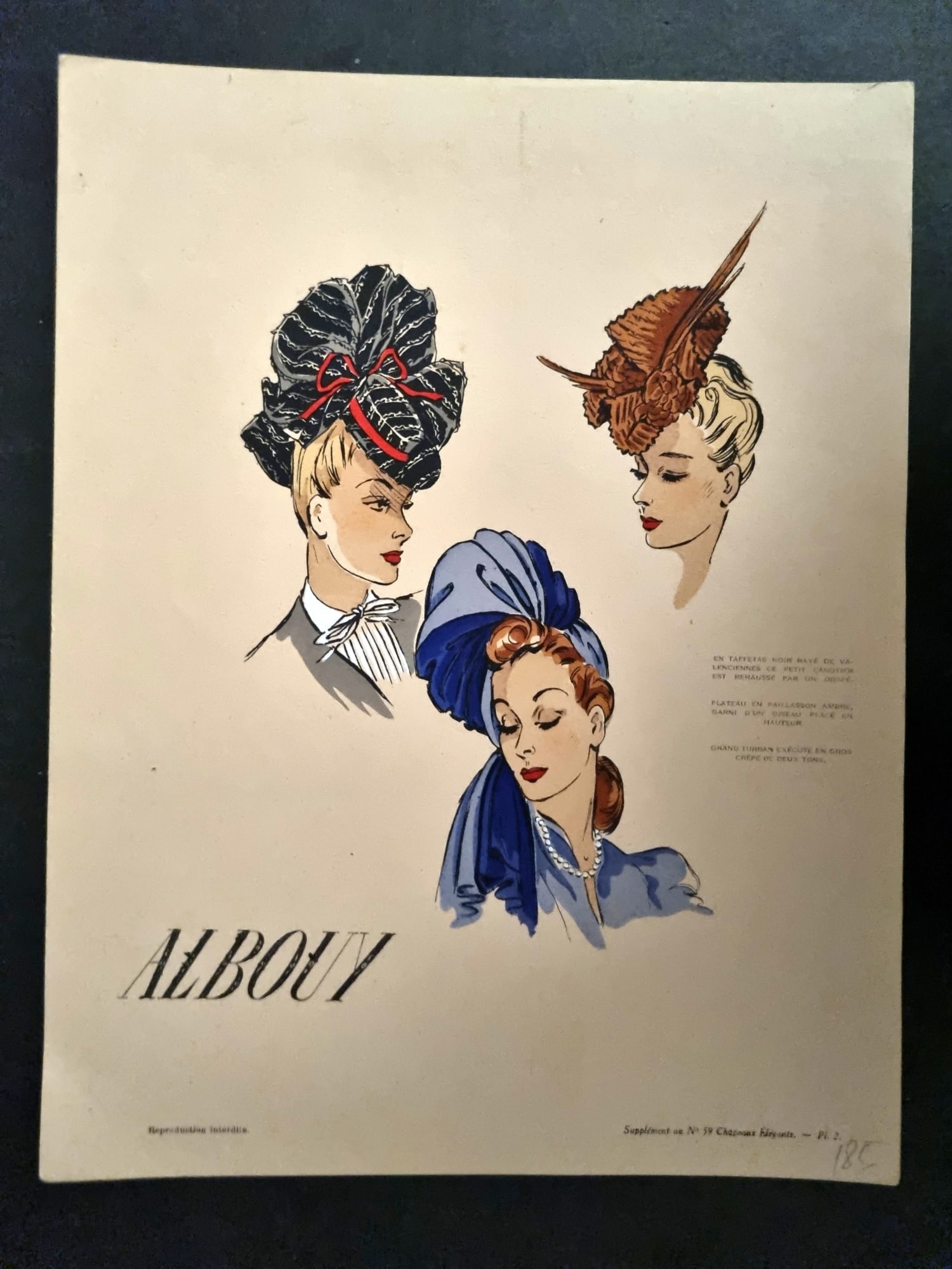 Chapeaux Elegances 1930's Folio Hat Design Print. Albouy, Vintage Fashion Plate (1 of 1)