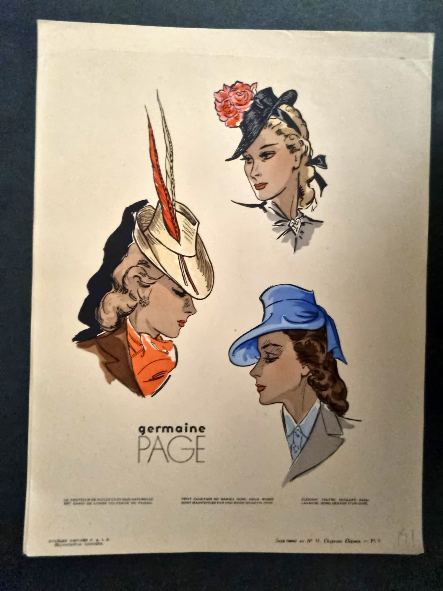 Chapeaux Elegances 1930's Folio Hat Design Print. Germaine Page, Vintage Fashion Plate (1 of 1)