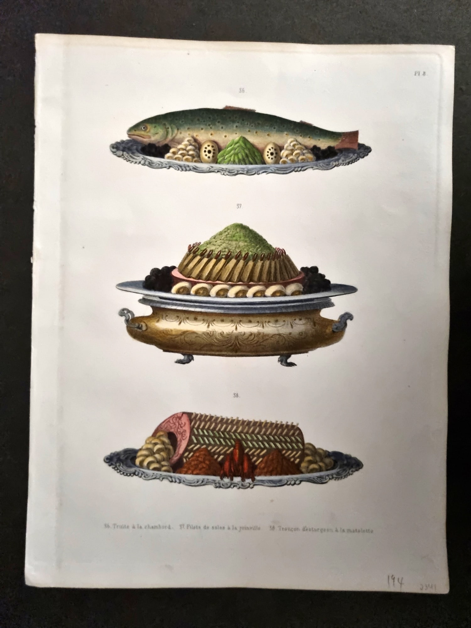 Dubois, Urbain & Emile 1876 Folio Hand Col Food Print 08: FolioHand Colored Steel Engraving Published 1876, Paris for "La Cuisine Classique" by Urbain & Emile Dubois. Paper Size: 12 x 9 inch (30 x 23cm) Good Condition