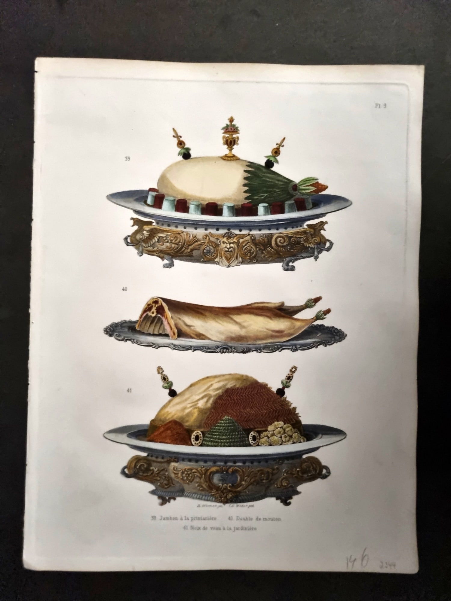 Dubois, Urbain & Emile 1876 Folio Hand Col Food Print 09: FolioHand Colored Steel Engraving Published 1876, Paris for "La Cuisine Classique" by Urbain & Emile Dubois. Paper Size: 12 x 9 inch (30 x 23cm) Good Condition