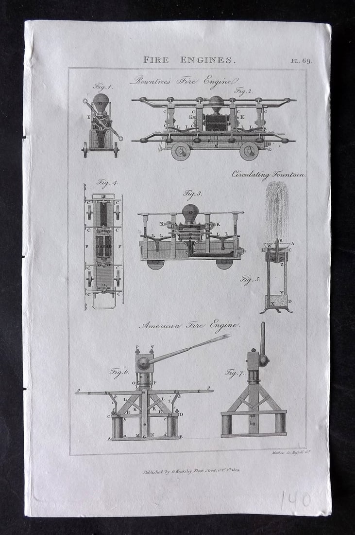 Good, John 1813 Antique Print. Fire Engines - American & Rowntrees 69 (1 of 1)