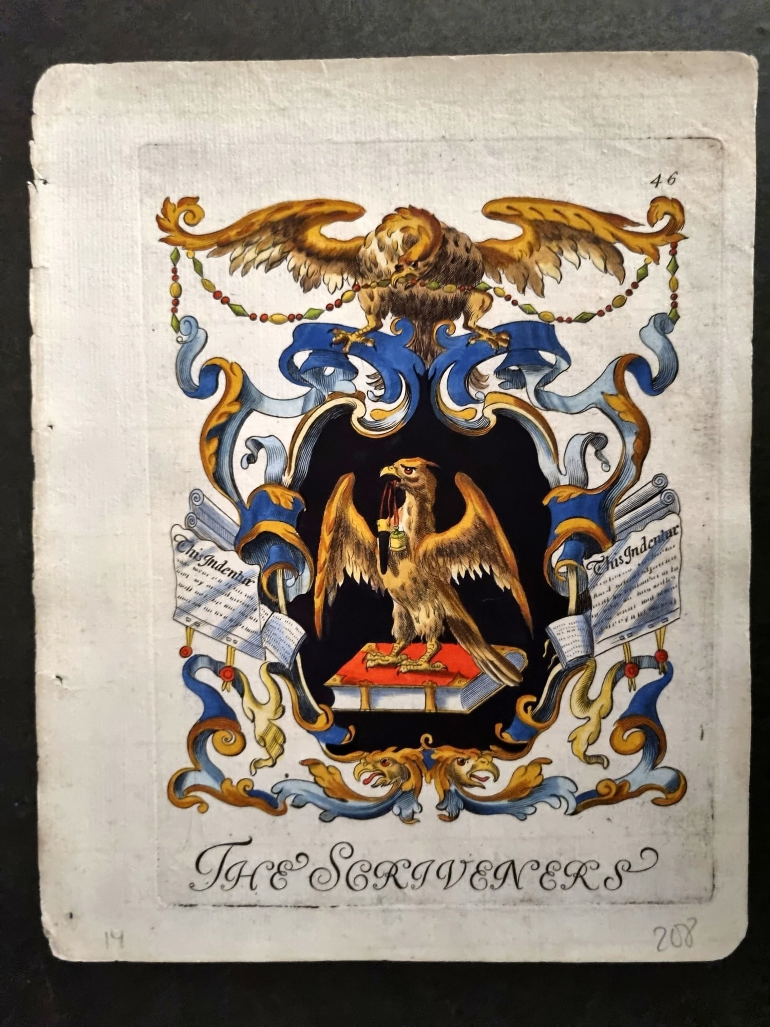 Lyne & Wallis 1741 Fine Hand Col City of London Coat of Arms Print. Scriveners (1 of 1)