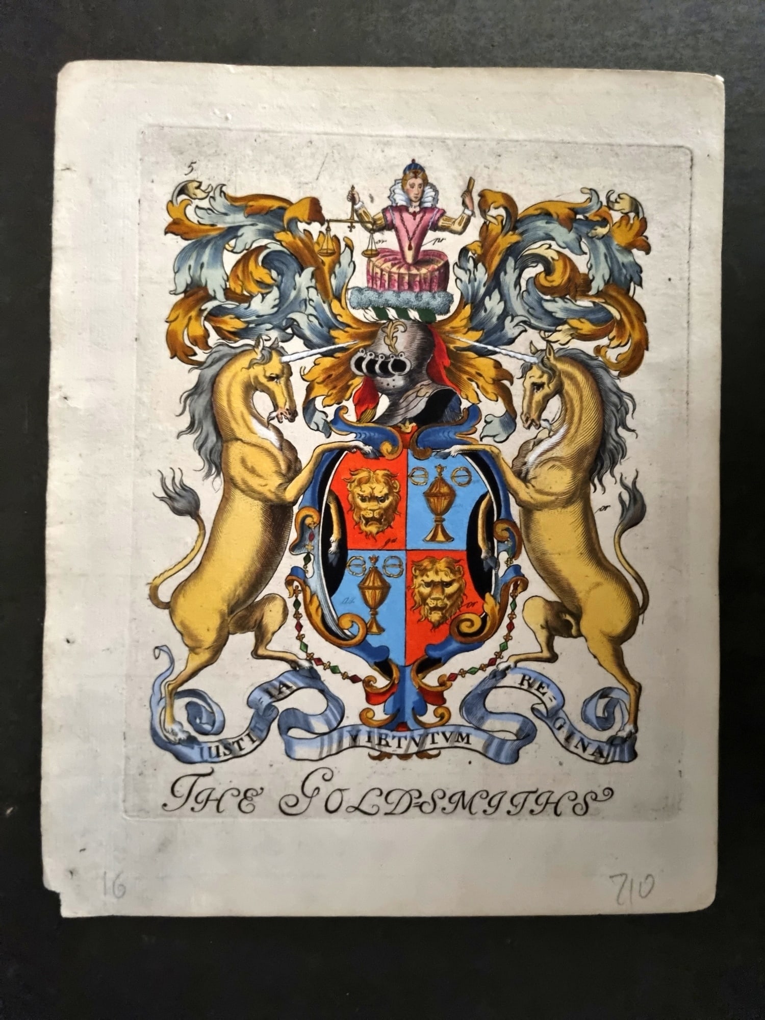 Lyne & Wallis 1741 Fine Hand Col City of London Coat of Arms Print. Goldsmiths (1 of 1)