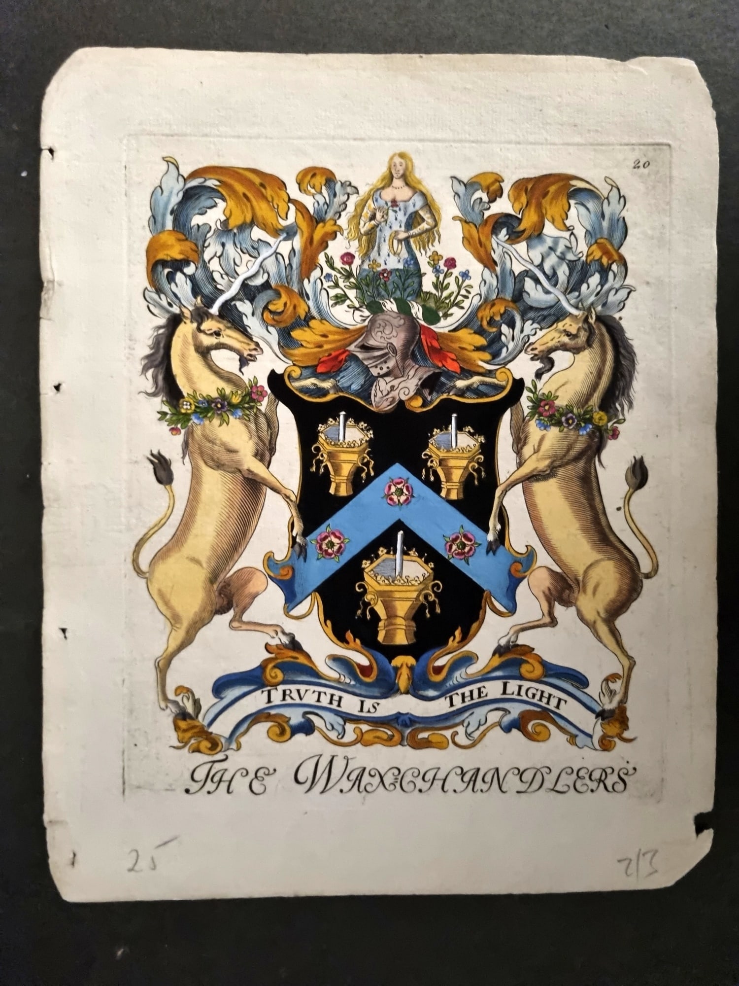 Lyne & Wallis 1741 Fine Hand Col City of London Coat of Arms Print. Wax Chandlers (1 of 1)
