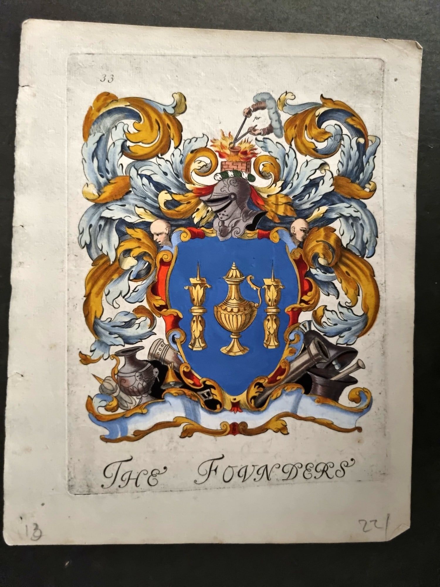 Lyne & Wallis 1741 Fine Hand Col City of London Coat of Arms Print. Founders (1 of 1)