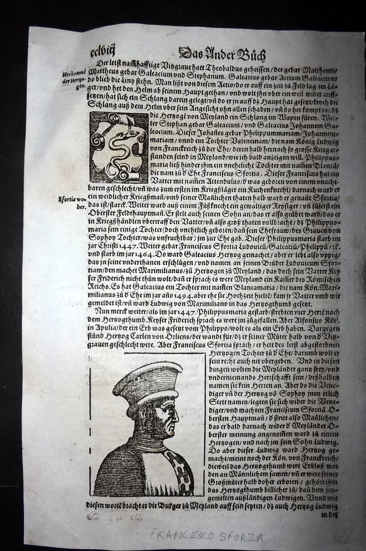 Munster, Sebastian 1578 Early Woodcut. King Eric II of Norway (1 of 2)