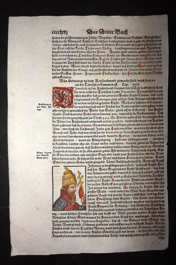 Munster, Sebastian 1588 Early Hand Col Woodcut. Rudolf of I Habsburg (1 of 2)