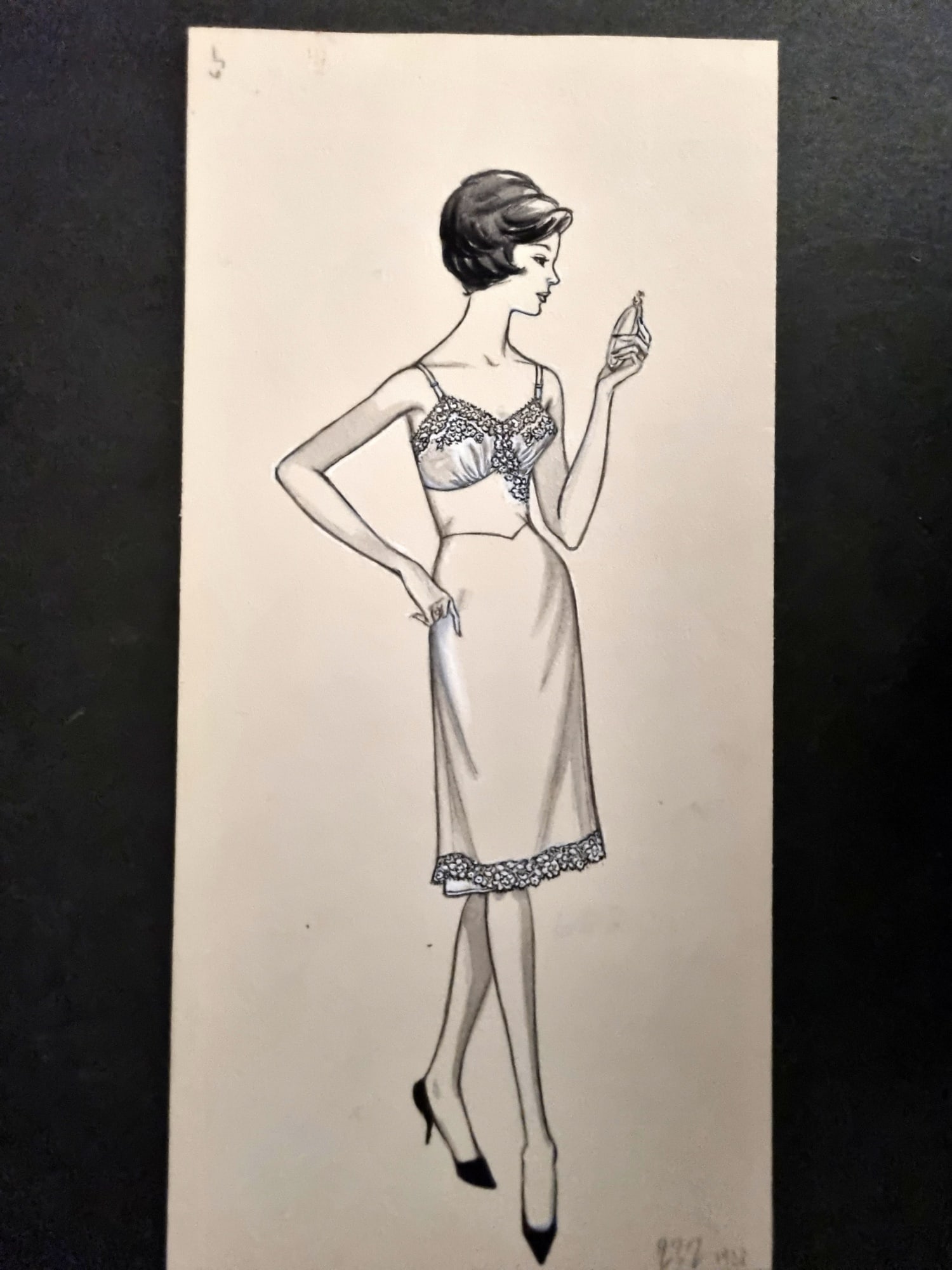 Original Art C1960's Original USA Lingerie Design by Shadowline Lingerie: Pen, Ink & Watercolour Made C1960-80 in Philadelphia. Original designs used for Catalgoues or Advertising. On heavy, good quality Artist's board. Size: 12 x 6 inch (31 x 15cm) Good Condition
