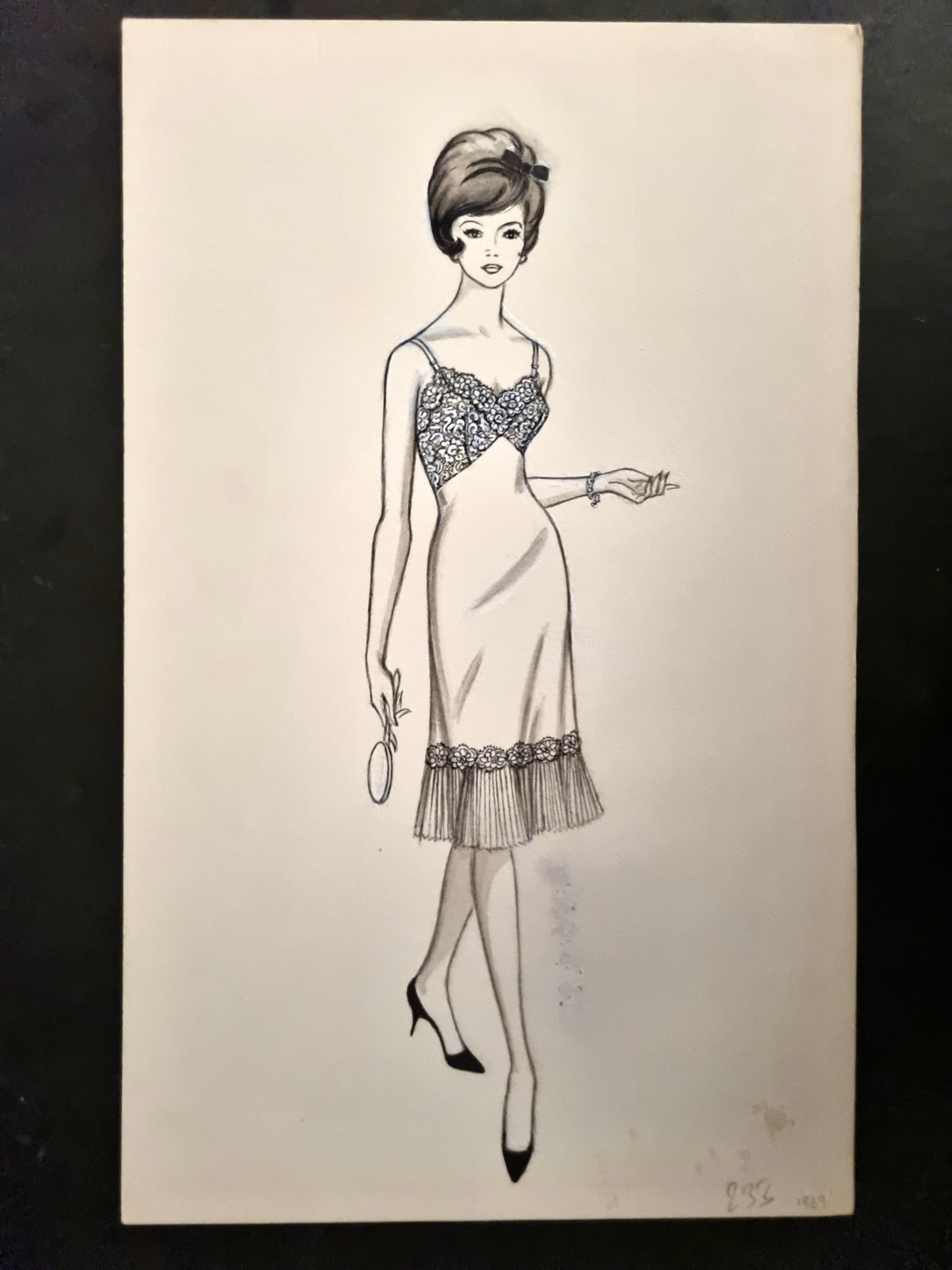 Original Art C1960's Original USA Lingerie Design by Shadowline Lingerie: Pen, Ink & Watercolour Made C1960-80 in Philadelphia. Original designs used for Catalgoues or Advertising. On heavy, good quality Artist's board. Size: 12 x 7.5 inch (31 x 19cm) Good Condition