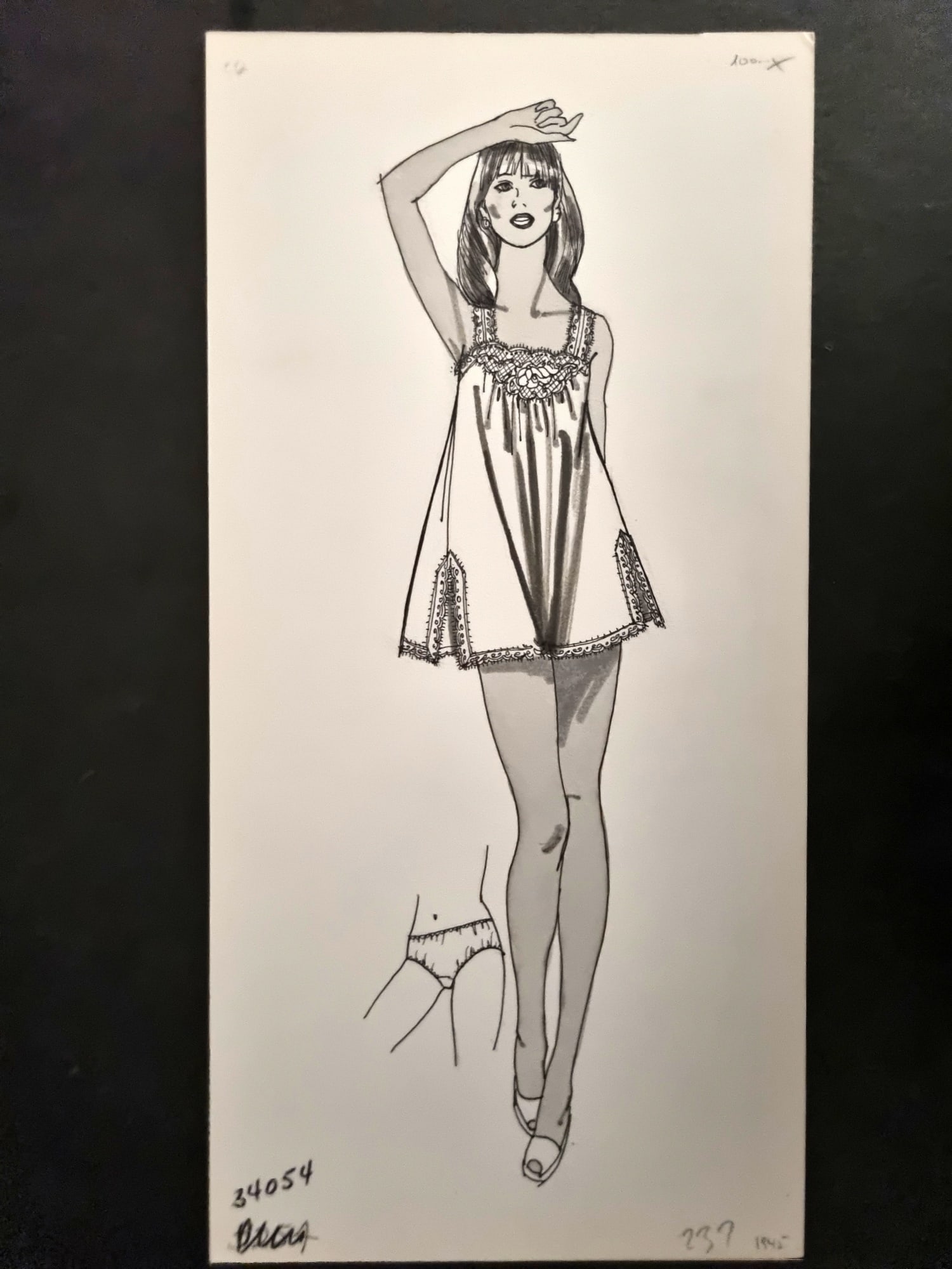 Original Art C1960's Original USA Lingerie Design by Shadowline Lingerie: Pen, Ink & Watercolour Made C1960-80 in Philadelphia. Original designs used for Catalgoues or Advertising. On heavy, good quality Artist's board. Size: 12 x 6.5 inch (31 x 17cm) Good Condition