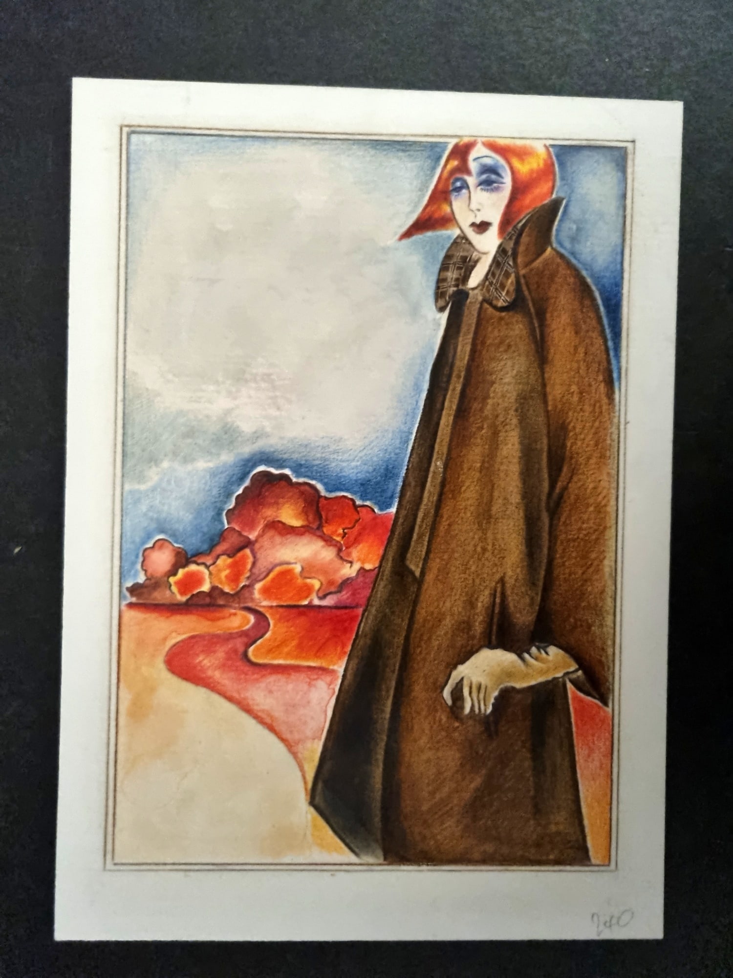 Original Art C1930 Art Deco Fashion. Pencil & Crayon Drawing: Pencil & Crayon Art Deco Drawing Made in England C1930. Unknown Artist. On Artist's Board. Size: 9 x 6.5 inch (23 x 16.5cm) Good Condition