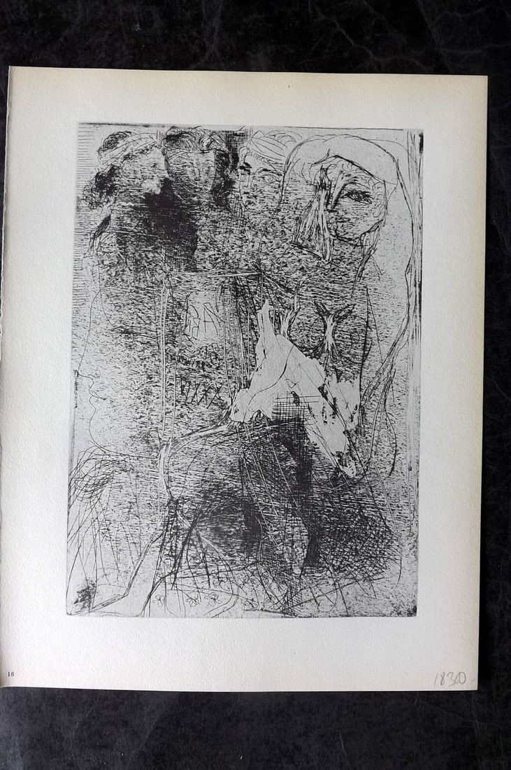 Picasso Vollard Suite 1956 Print. Sudies of Heads with seated Nude 18: Vintage Photogravure Published 1956, London for "Picasso's Vollard Suite" First English Edition of 100 Etchings created by Picasso between 1930-37. Printed on Good Quality Paper in Germany. Paper Size