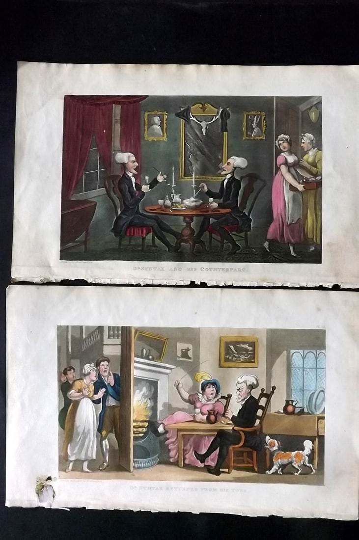 Rowlandson, Thomas 1855 Pair of Hand Col Doctor Syntax Satire Prints (1 of 2)