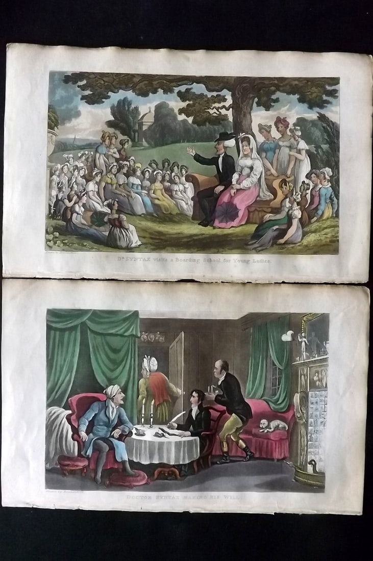 Rowlandson, Thomas 1855 Pair of Hand Col Doctor Syntax Satire Prints (1 of 2)