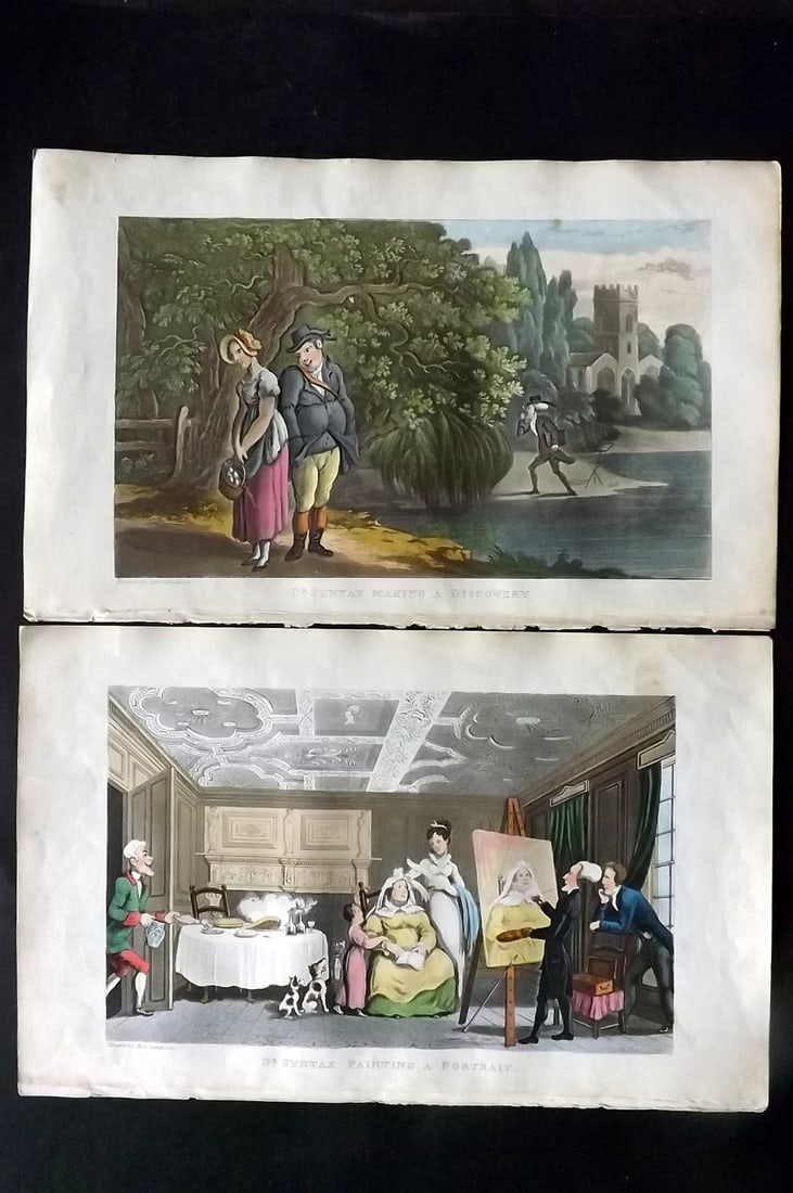 Rowlandson, Thomas 1855 Pair of Hand Col Doctor Syntax Satire Prints (1 of 2)