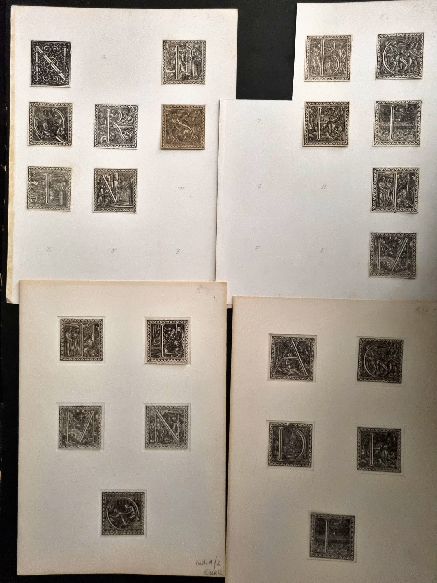 Woodcut Initials C1700 Lot of 23 Letters neatly Mounted/Matted (1 of 3)