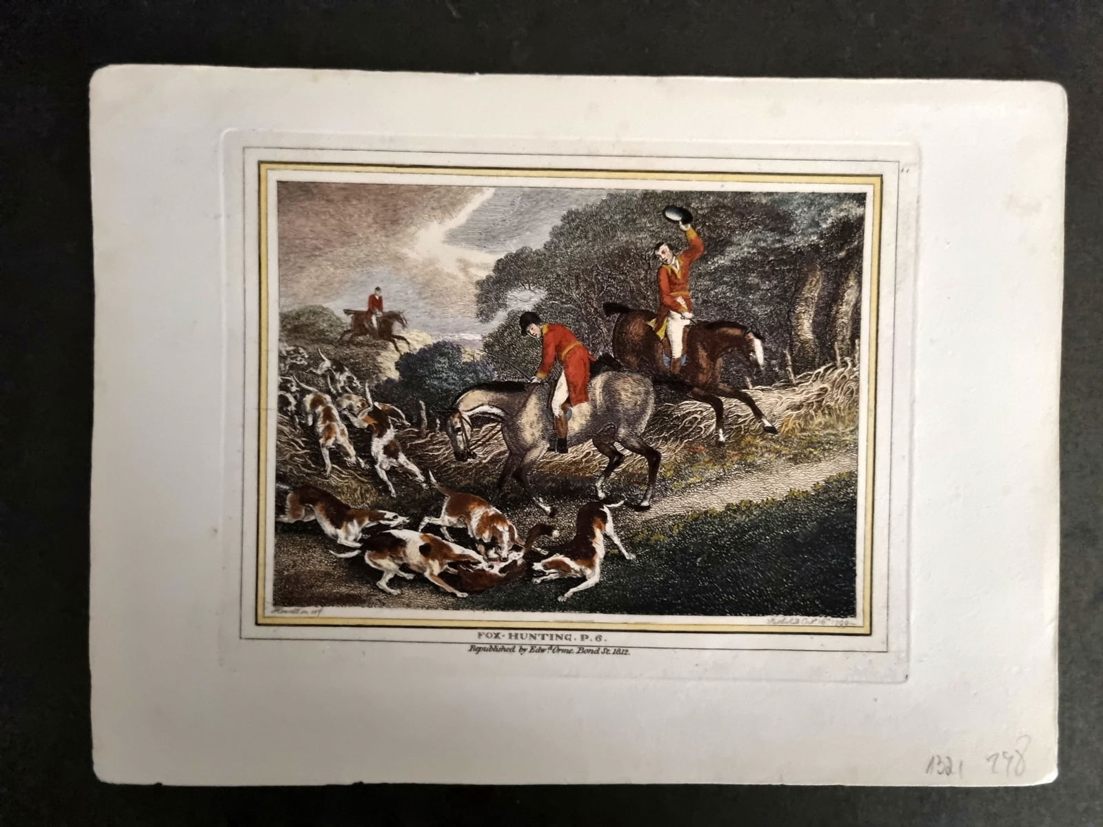 Howitt, Samuel 1812 Hand Col Etching. Fox Hunting 11: Hand Colored Etching Published 1812, London for "The British Sportsman" by Samuel Howitt. Paper Size: 11 x 8 inch (28 x 21cm) Good Condition