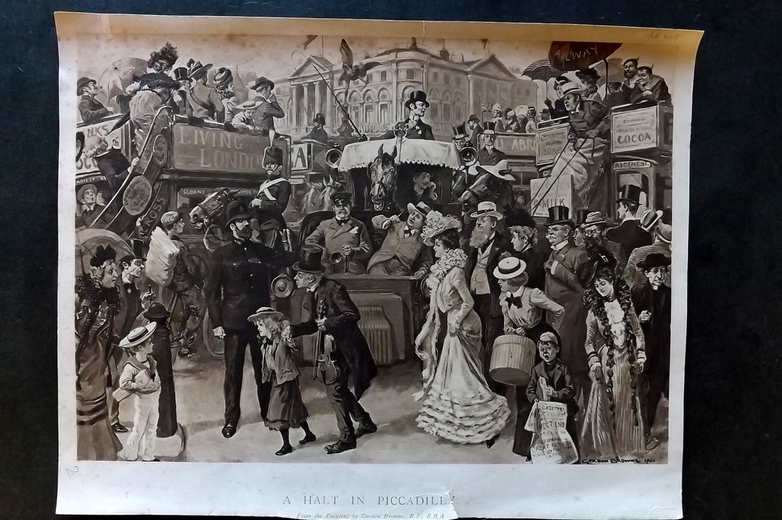 London - After Gordon Browne C1901 Folio Print. A Halt in Piccadily (1 of 1)