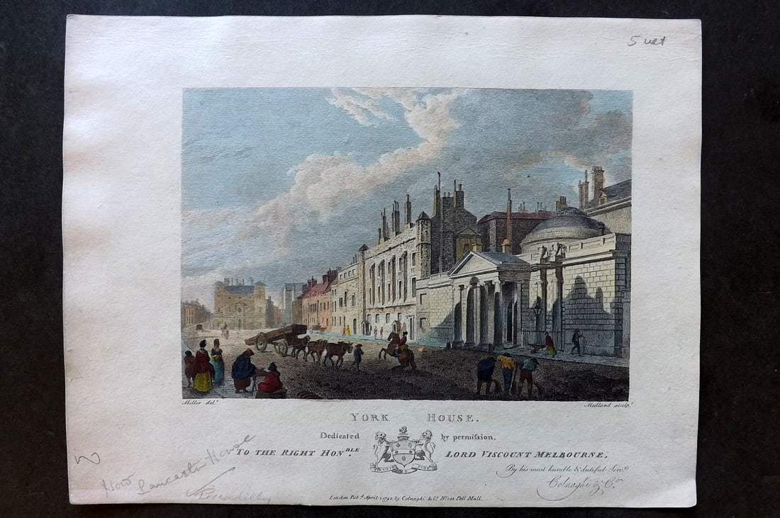London - Miller, James 1795 Hand Col Print. York House (1 of 1)