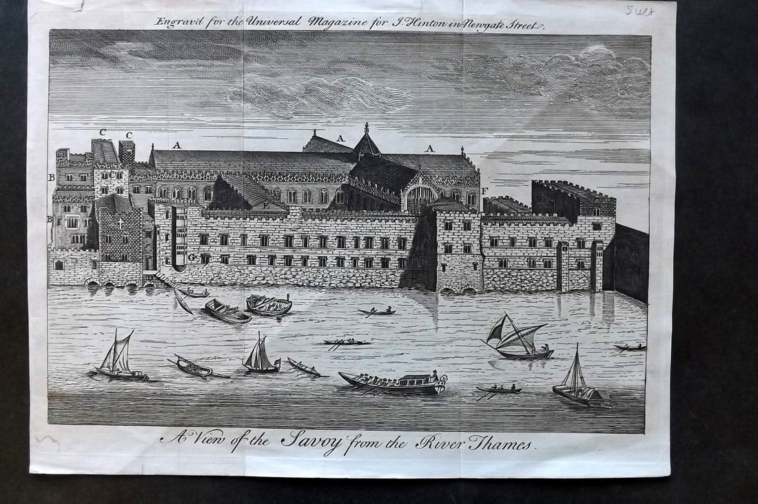 London - Universal Mag. C1760 Print. Savoy from the River Thames (1 of 1)