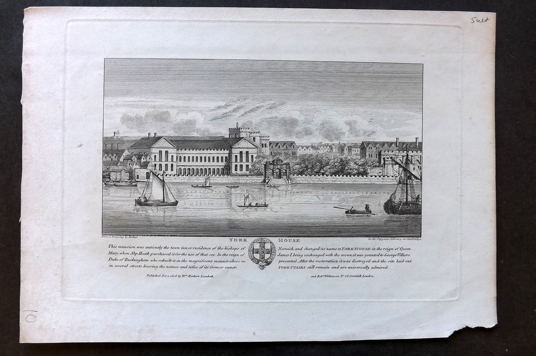 London - After Hollar 1809 Folio Print. York House (1 of 1)