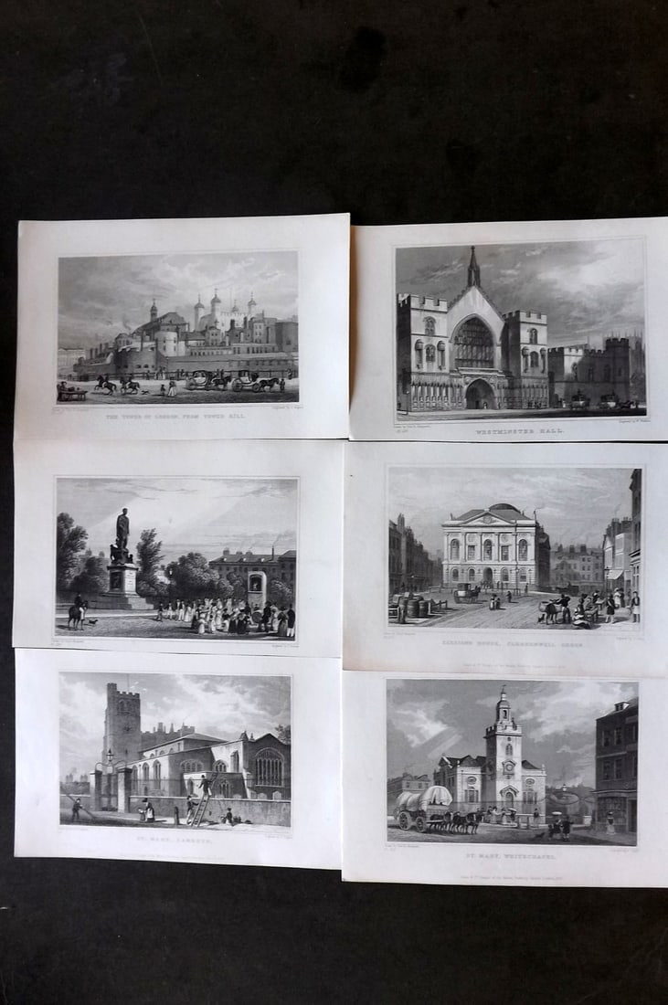London - Shepherd, Thomas 1831 Lot of 6 Prints, Steel Engravings (1 of 1)