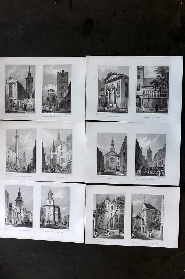 London - Shepherd, Thomas 1831 Lot of 6 Prints, Steel Engravings (1 of 1)