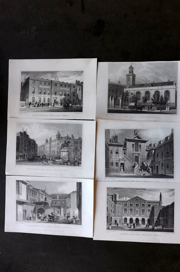 London - Shepherd, Thomas 1831 Lot of 6 Prints, Steel Engravings (1 of 1)