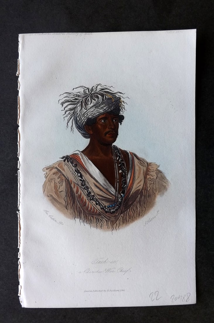 Prichard, James 1848 Hand Col Print. Tuck-ce a Cherokee War-Chief. Native American 32 (1 of 1)