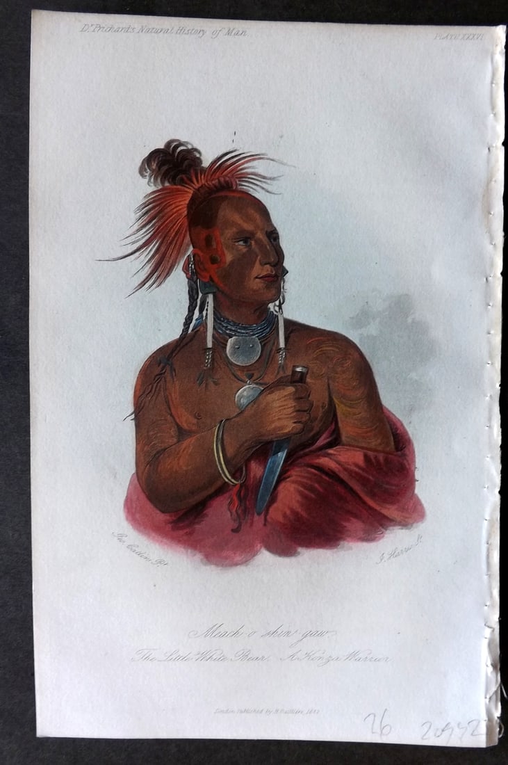 Prichard, James 1848 Hand Col Print. Meach-O-Shin-Gaw. A Konza Warrior 36 USA (1 of 1)